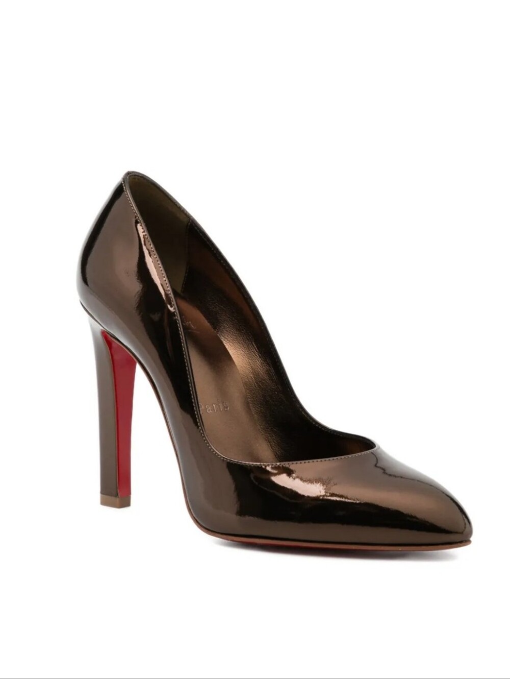 $1095 Christian Louboutin Fannylove 100 Patent Leather Brown Pump EU 38.5 US 8.5